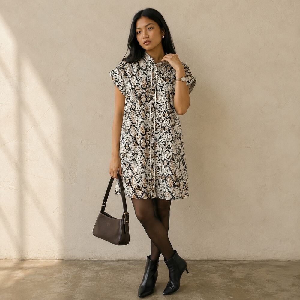cabi Cobra Dress Snakeskin Print Mini Shirt Dress Spring 2025 Style 6759 S